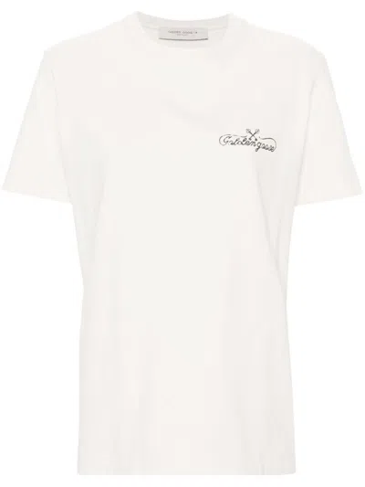 Golden Goose Cotton T-shirt With Cursive Logo Printed On The Front. In Black