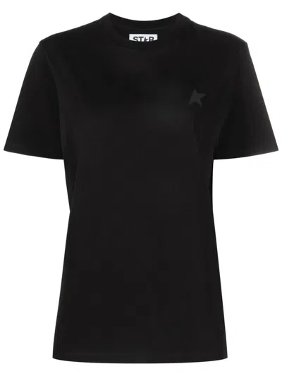 Golden Goose Cotton T-shirt With Star Logo Print In Black