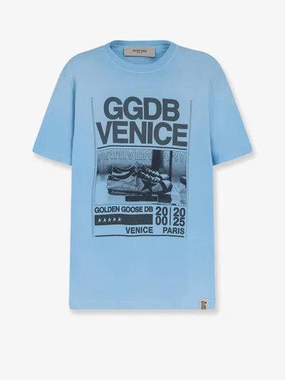 Golden Goose Cotton T-shirt With Print On The Front In Blue
