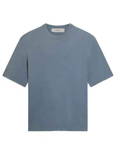 Golden Goose Cotton T-shirt With Reverse Print On The Back In Blue