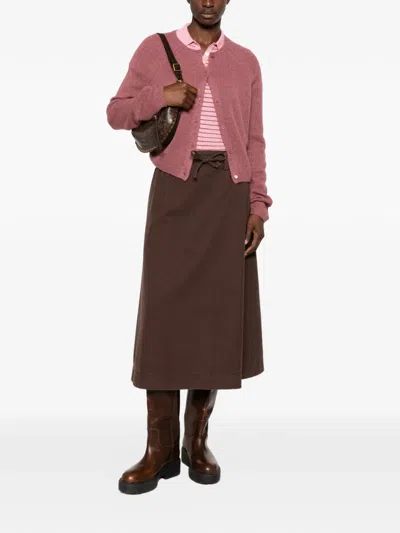 Golden Goose Cotton Drawstring Midi Skirt In Brown