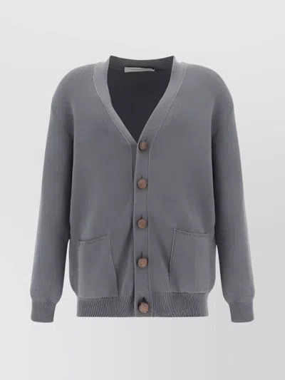 Golden Goose Micro-ribbed Cotton Cardigan In Gray