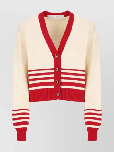 GOLDEN GOOSE COTTON V NECK STRIPED CARDIGAN