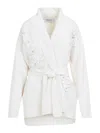 Golden Goose Shawl Collar Cardigan With Floral Embroidery And Self-tie Belt In White