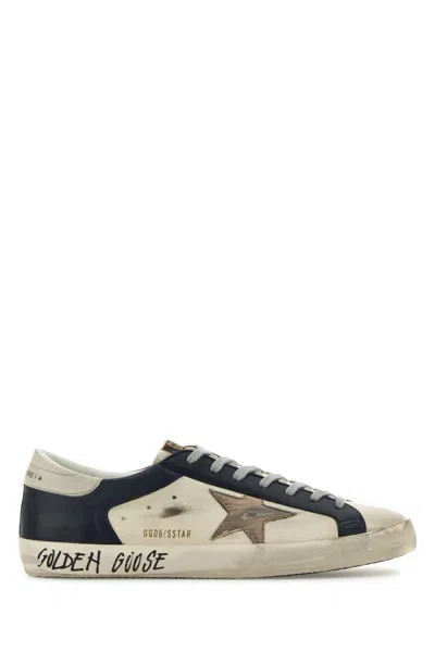 Golden Goose Cream Leather Sneakers In Whitedarkbluegunmetal