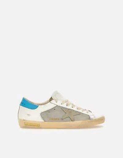 Pre-owned Golden Goose Cream Leather Superstar Double Quarter Sneakers 100% Original In White-grey-blue