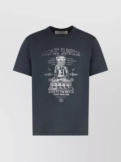 Golden Goose Crew-neck Distressed Graphic Print T-shirt In Blue