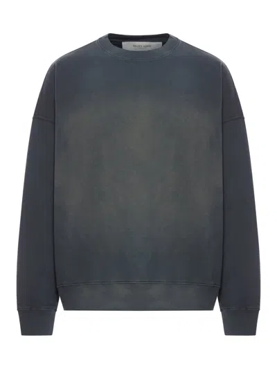 Golden Goose Crew Neck Sweatshirt With A Distressed Effect In Blue