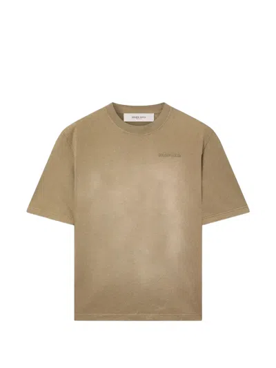 Golden Goose Unisex T-shirt In Beige Cotton Jersey With Embroidered Logo In Brown