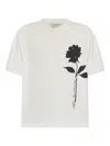 Golden Goose Oversized T-shirt With Black Rose Graphic And Metallic Stars In White