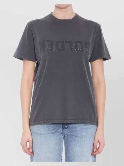 Golden Goose Crewneck Distressed T-shirt Double Stars In Gray