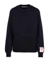 Golden Goose Crew Neck Wool Sweater With Lace Hem In Dark Blue
