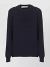 Golden Goose Crewneck Ribbed Cotton Sweater With Long Sleeves In Blue