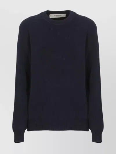 Golden Goose Crewneck Ribbed Cotton Sweater With Long Sleeves In Blue