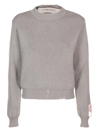 Golden Goose Crewneck Sweater With Gold Star Embellishments