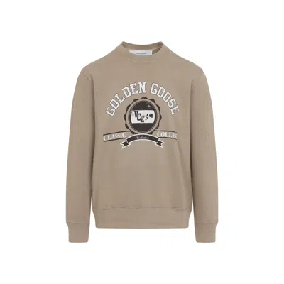 Golden Goose Crewneck Sweatshirt With Maxi Print On The Front In Cotton In Silver