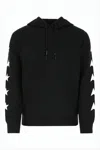 Golden Goose Cropped Black Hoodie With Star Graphics And Kangaroo Pocket In Black