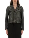 Golden Goose Cropped Black Leather Biker Jacket In Blue