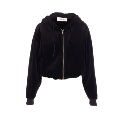 Golden Goose Cropped Bomber Hoodie In Double Chenille Jersey In Black