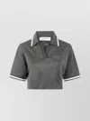 Golden Goose "journey W`s" Medium Crop Polo Fluid Jersey Knitted Rib Micro Piquet Tonal Embroidery C In Black