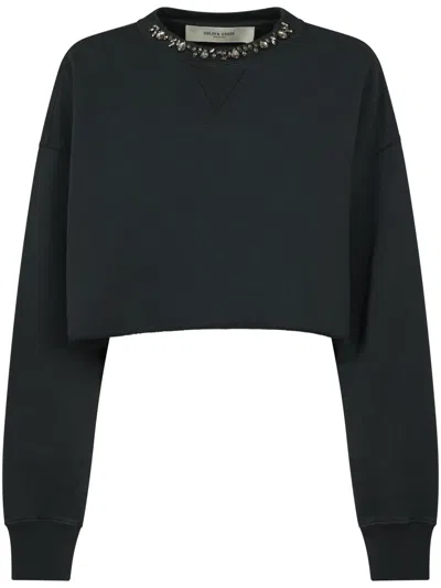 Golden Goose Cropped Crew Neck Sweatshirt In Black