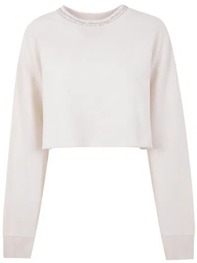 Golden Goose Cropped Crew Neck Sweatshirt In White