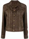 Golden Goose Cropped Denim Jacket With Subtle Leopard Print And Metallic Accents In Brown