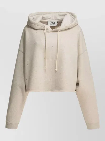 Golden Goose Cropped Hoodie Star Motif Drawstring Hood In Brown