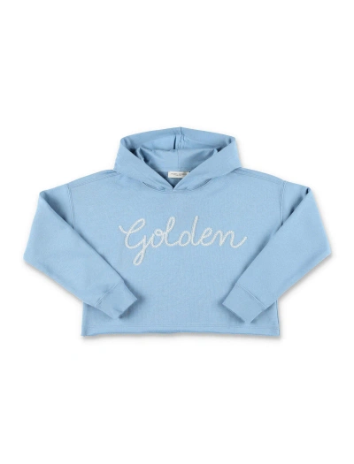 Golden Goose Kids' Cropped Hoodie With Logo In Blue