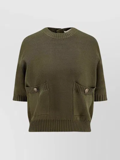 GOLDEN GOOSE CROPPED KNIT CREW NECK POCKET