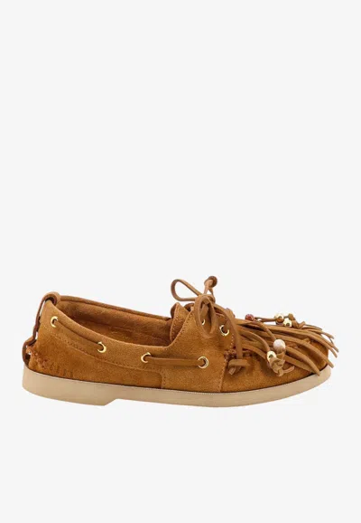 Golden Goose Cruise With Fringes Suede Loafers In Brown