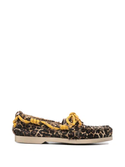 Golden Goose Boat Mocassin Horsy Leopard Upper With Accessories And Decorative Laces In Multi