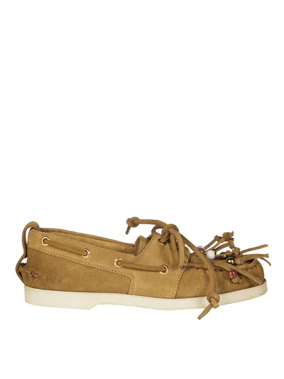 Golden Goose Cruise Loafer In Suede With Fringe And Beads In Brown
