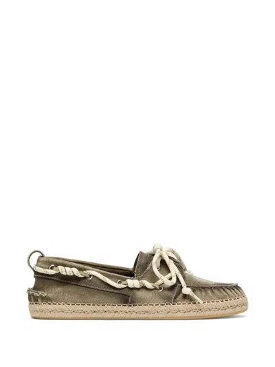 Golden Goose Cruise Moccasins In Military-green Canvas With White Trekking Laces And Juta-effect Foxing