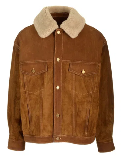 GOLDEN GOOSE CRUST JACKET WITH SHEARLING COLLAR JACKETS BROWN