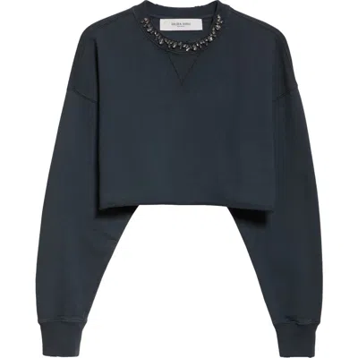 Golden Goose Golden Embellished Cropped Sweatshirt In Black