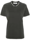 Golden Goose Distressed Grey Cotton T-shirt With Crystal Embellishments In Gray