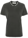 Golden Goose Distressed Grey Cotton T-shirt With Crystal Embellishments In Gray