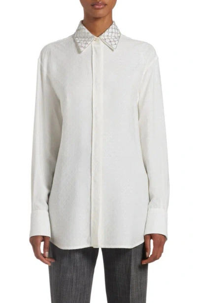 GOLDEN GOOSE CRYSTAL EMBELLISHED JACQUARD SILK BLEND BUTTON-UP SHIRT