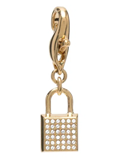 Golden Goose Crystal-embellished Padlock Charm Keyring In Gold