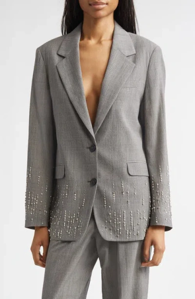 Golden Goose Crystal Embellished Prince Of Wales Check Oversize Virgin Wool Blazer In Gray