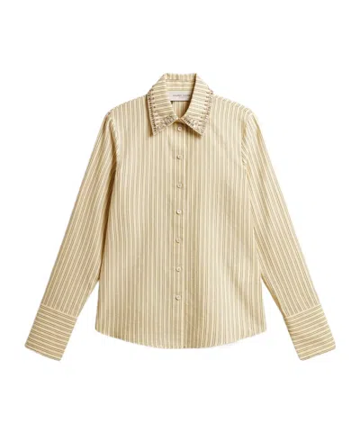 Golden Goose Crystal-embellished Striped Shirt In Nude