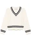 Golden Goose Cropped Sweater With Woven Pattern In Neutrals
