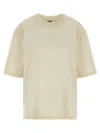 Golden Goose White Crewneck Rhinestoned T-shirt With Print On The Rear In Cotton Woman In Neutral
