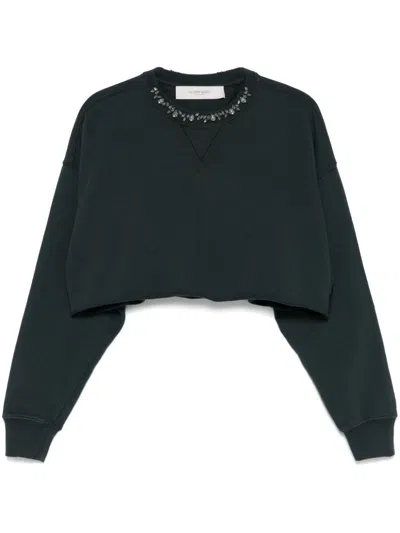 Golden Goose Crystal-embellished Cropped Cotton Sweatshirt In Black