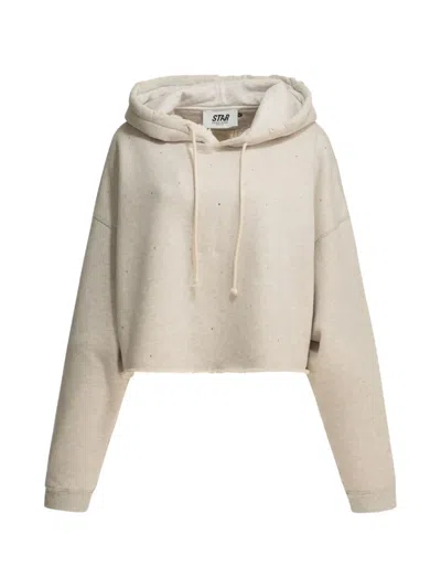 Golden Goose Cropped Hoodie Star Motif Drawstring Hood In Neutral