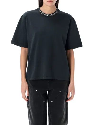 Golden Goose Black Round Neck T-shirt With Applied Crystals And Boxy Design In Cotton Woman