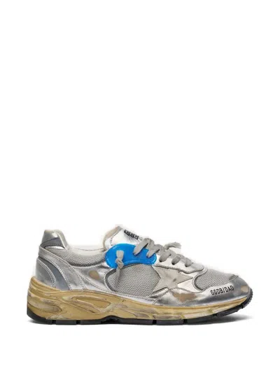 Golden Goose Deluxe Brand Women Running Dad Mesh And Leather Sneakers With Logo On The Side In Silver