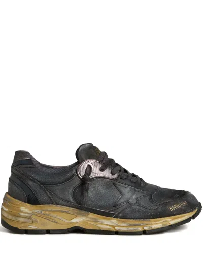 Golden Goose Dad-star Crackle-leather Sneakers In Black
