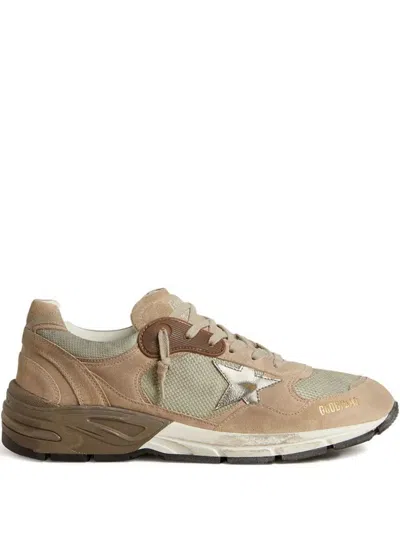 Golden Goose Dad-star Sneakers In Beige Mesh And Suede With Silver Leather Star Shoes In Brown